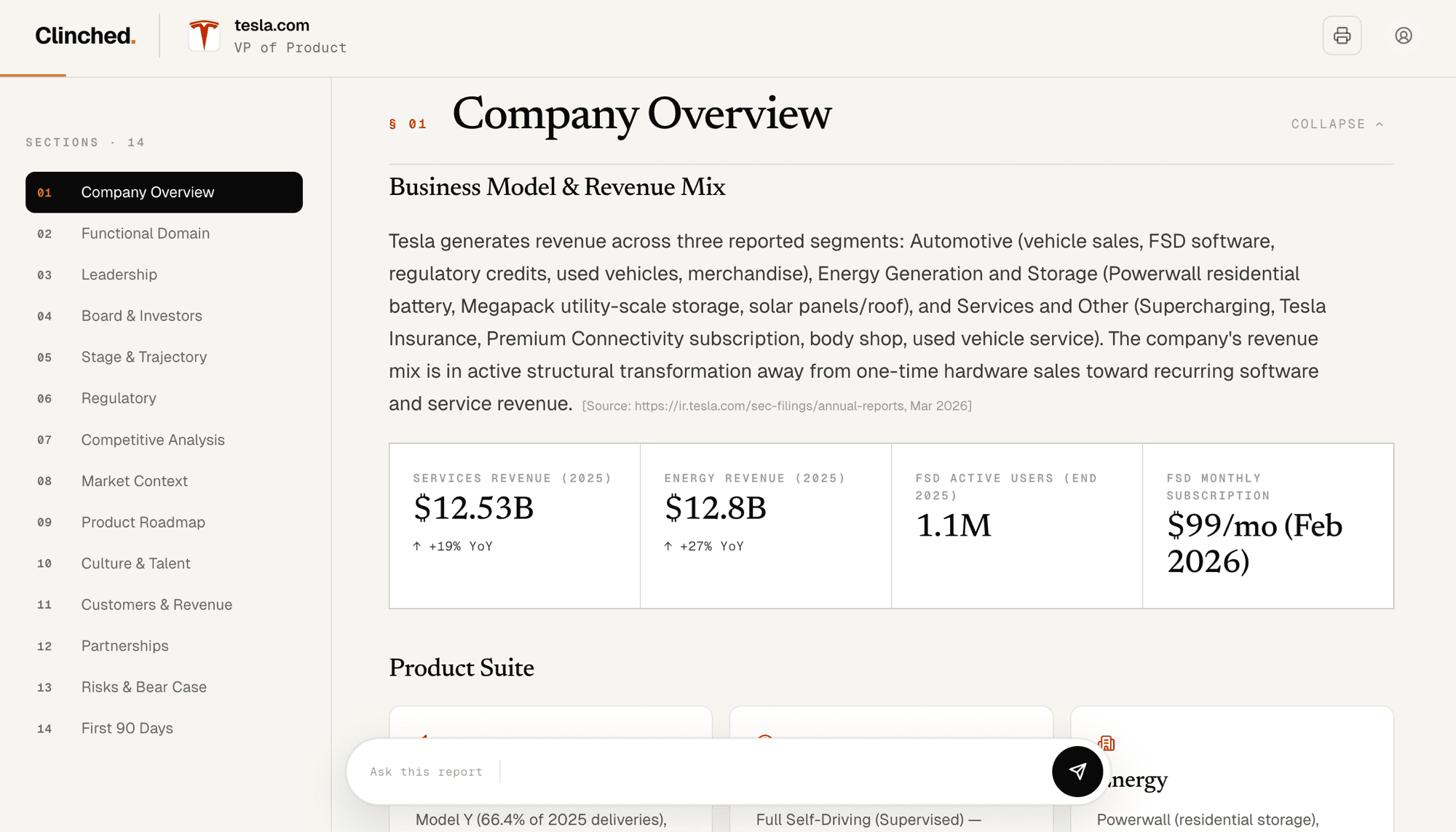 Sample Clinched Intel Report — Tesla, Program Manager Service Operations